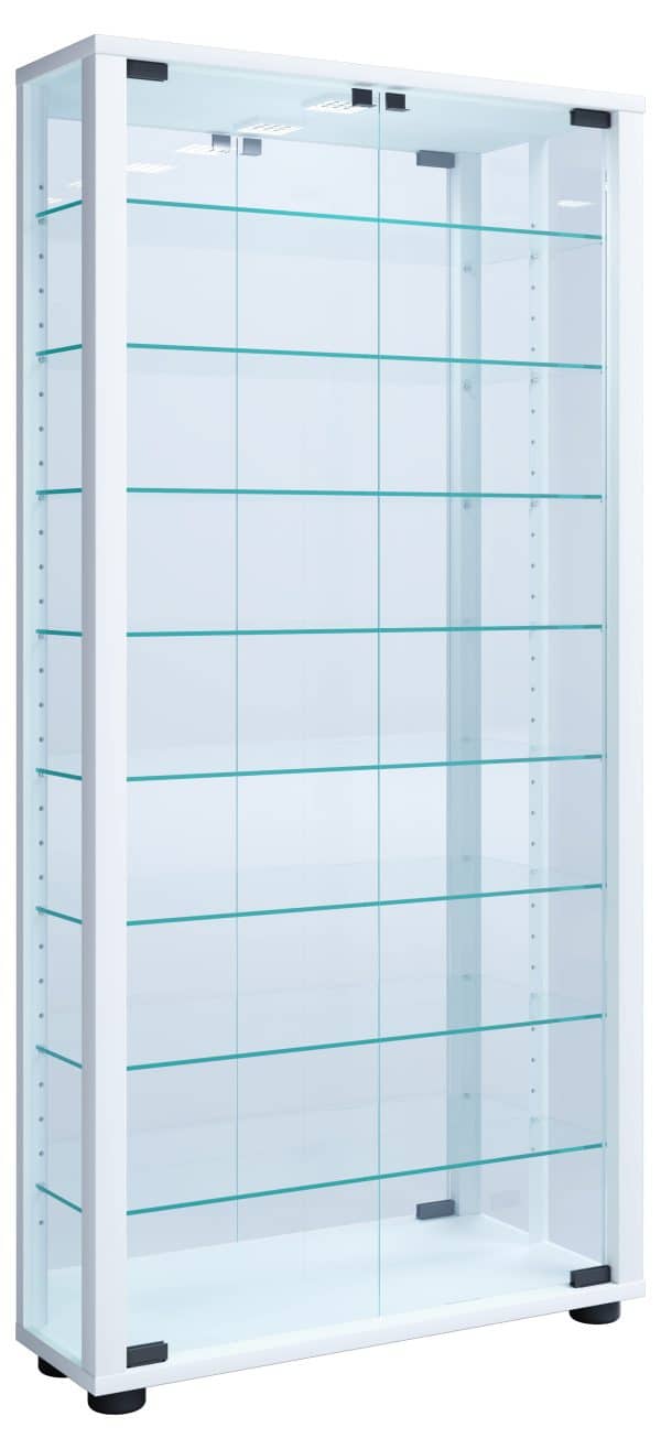 Gulv Vitrineskab "Lumo Maxi" Med Spejl | Inkl. Led Lys, 115 x 59 x 18 cm, farve: hvid