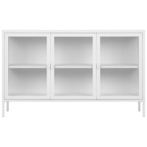 Bris skænk i metal og glas H85 x B140 x D40 cm - Hvid/Klar