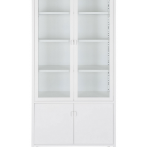 Bris vitrineskab i metal og glas H180 x B80 x D35 cm - Hvid/Klar