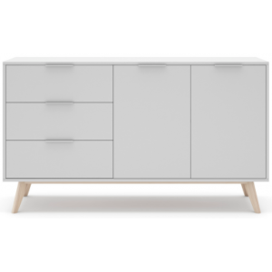 Campus sideboard i fyrretræ og møbelplade B140 cm - Mat hvid/Lys natur