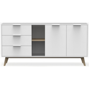 Campus sideboard i fyrretræ og møbelplade B165 cm - Mat hvid/Lys natur