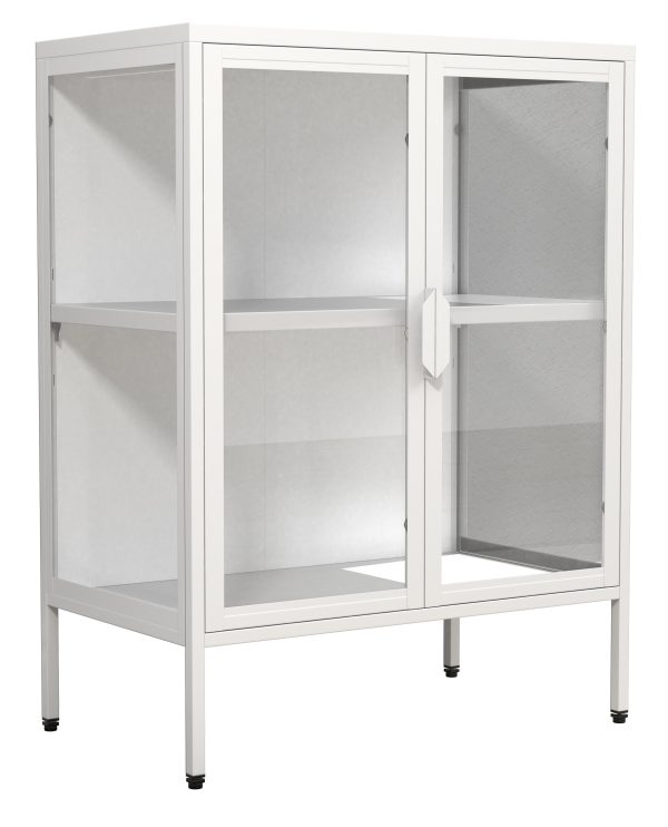 VCM NORDIC Floka S vitrineskab, m. 2 låger og 1 hylde - glas og hvid stål
