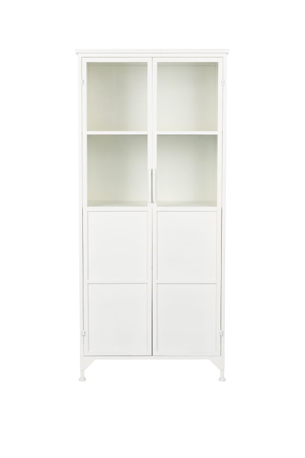WHITE LABEL LIVING Miya Høj vitrineskab, m. 2 låger og hylder - glas og hvid jern