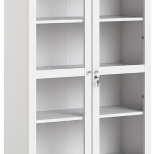 Barsø 90 cm bredt hvidt vitrineskab med 5 hylder og 2 glasdøre med lås.