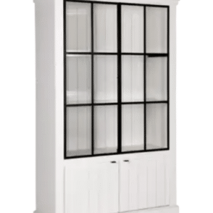 FLAMANT JASON Vitrineskab i fyrretræ med lys H222 x B138 x D44 cm - Hvid