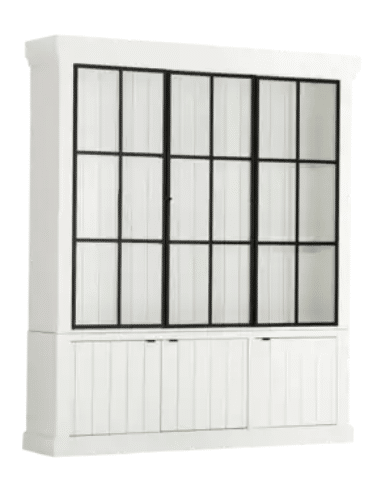 FLAMANT JASON Vitrineskab i fyrretræ med lys H222 x B192 x D44 cm - Hvid