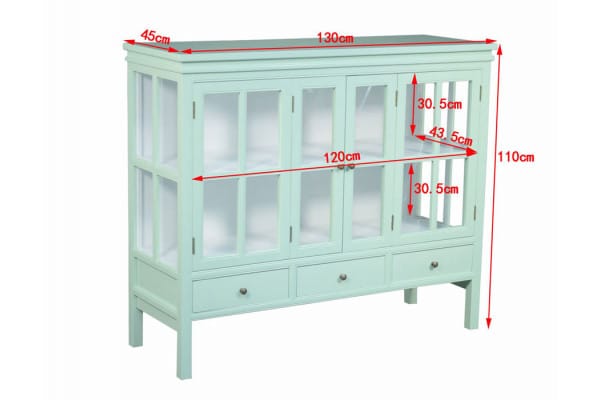 Hjarnø Vitrineskab - 110x130x45 cm Pastelgrøn/Hvid
