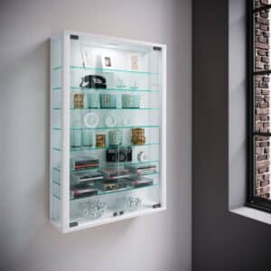 Vægvitrineskab uden LED belysning, 90x59x18 cm, hvid