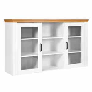 NORDIC LIVING COLLECTION Maluno vitrineskabtop, m. 2 låger, 6 hylder - glas og natur og hvid fyrretræ
