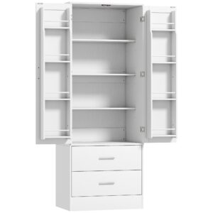 159 cm køkkenskab, justerbare hylder, 2 skuffer, til køkken, spisestue, spånplade, MDF, hvid