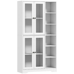 Køkkenskab med vitrinelåger, hylder, åben opbevaring, 172 cm høj, MDF, hvid