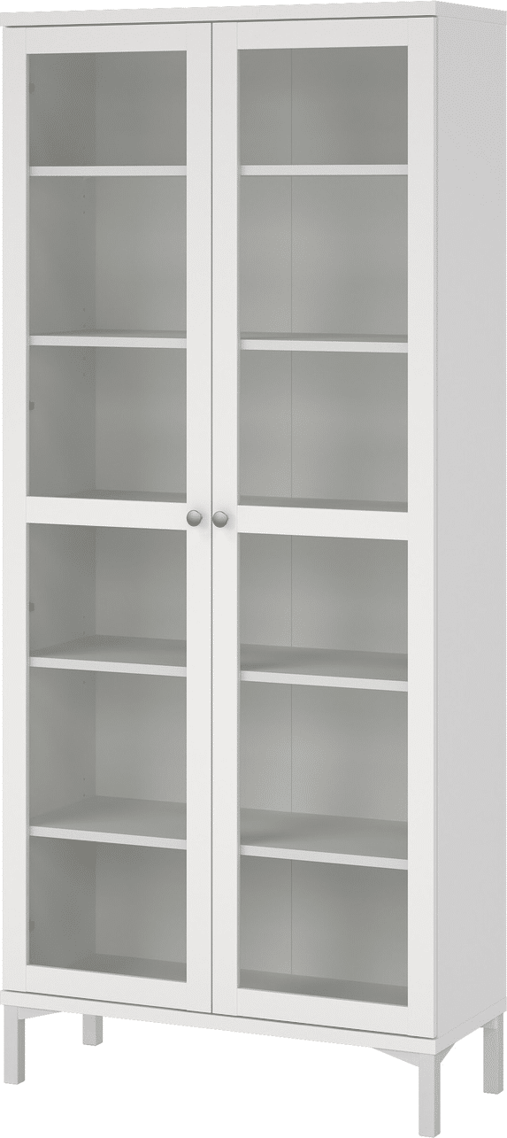 Vitrineskab Vesterholm Roma - hvid folie H203xB89xD36 cm, glasdøre, kromfarvede stålsben
